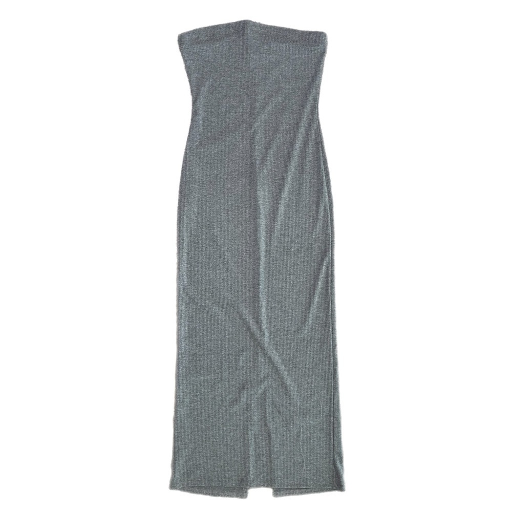 Papermoon Strapless Silver-Gray Ribbed Maxi Dress - Picture 1 of 4
